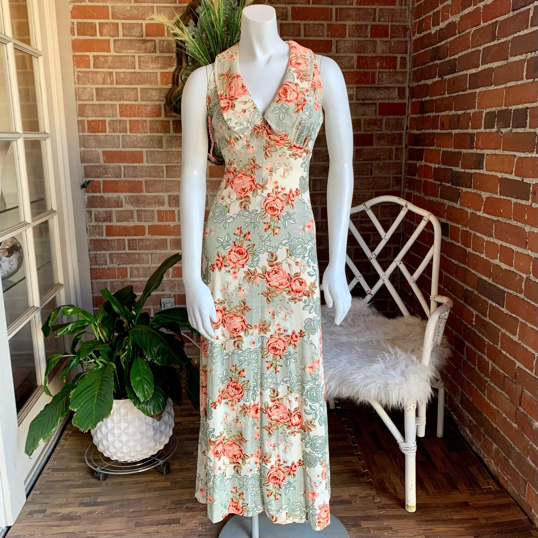 1970s Roses Nylon Maxi Dress & Jacket