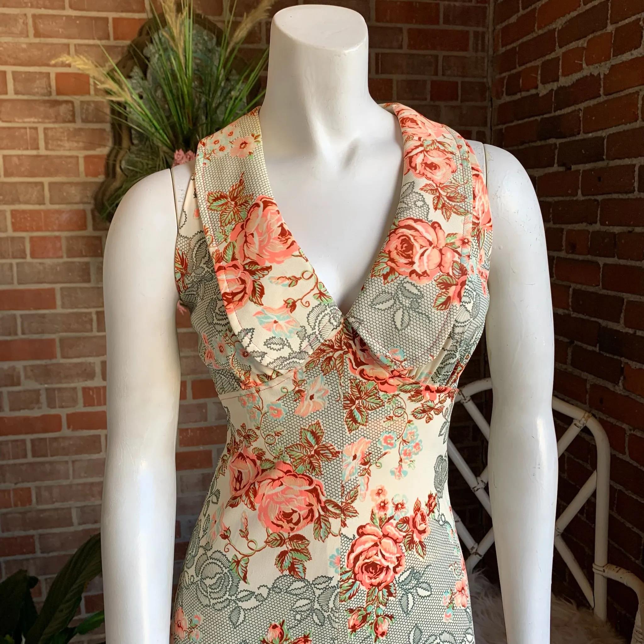 1970s Roses Nylon Maxi Dress & Jacket