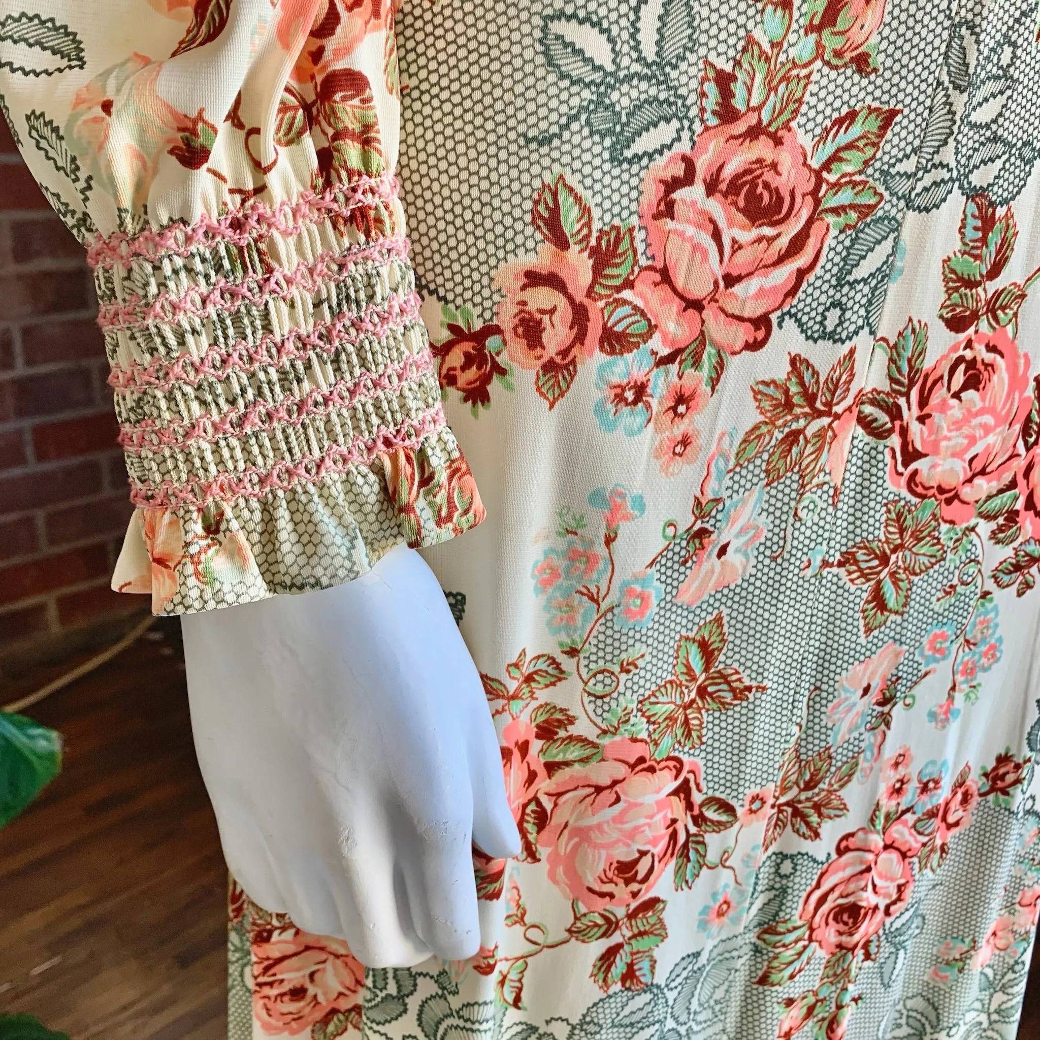 1970s Roses Nylon Maxi Dress & Jacket