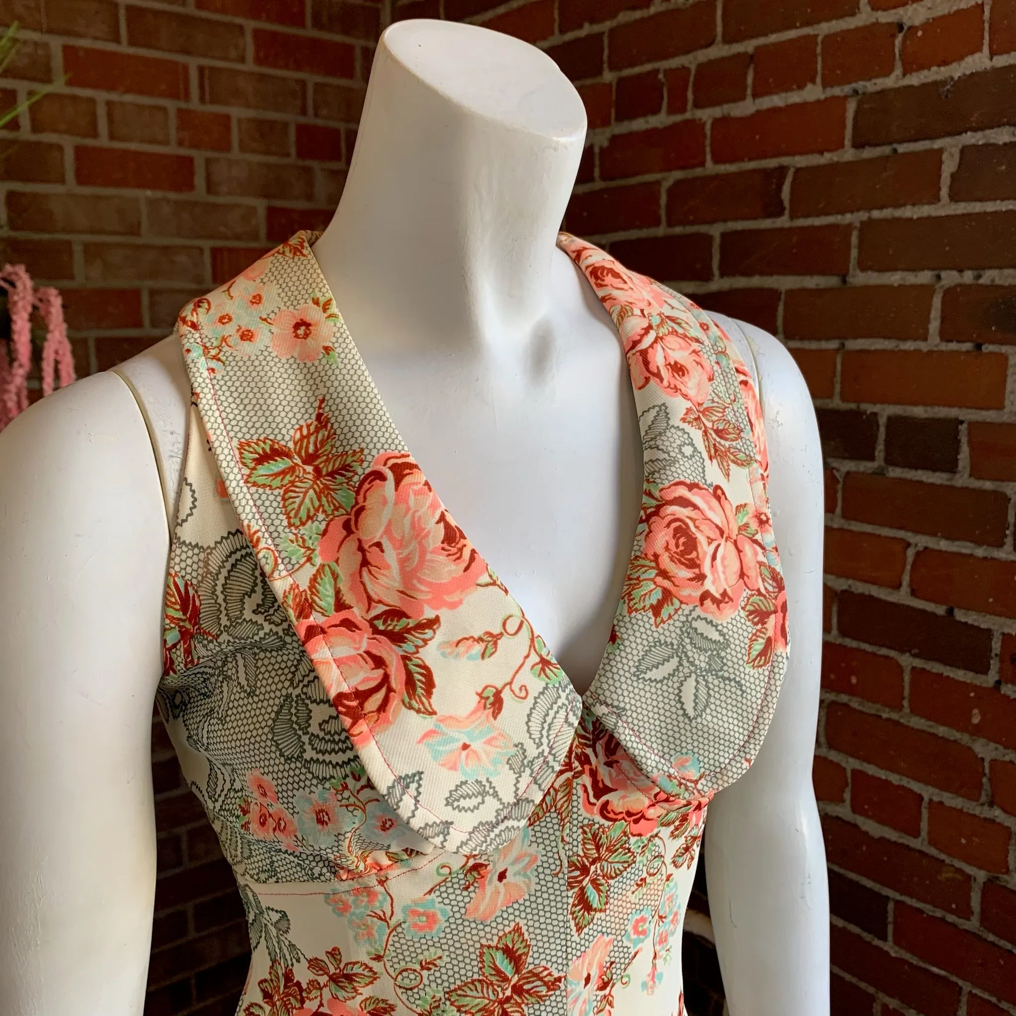 1970s Roses Nylon Maxi Dress & Jacket