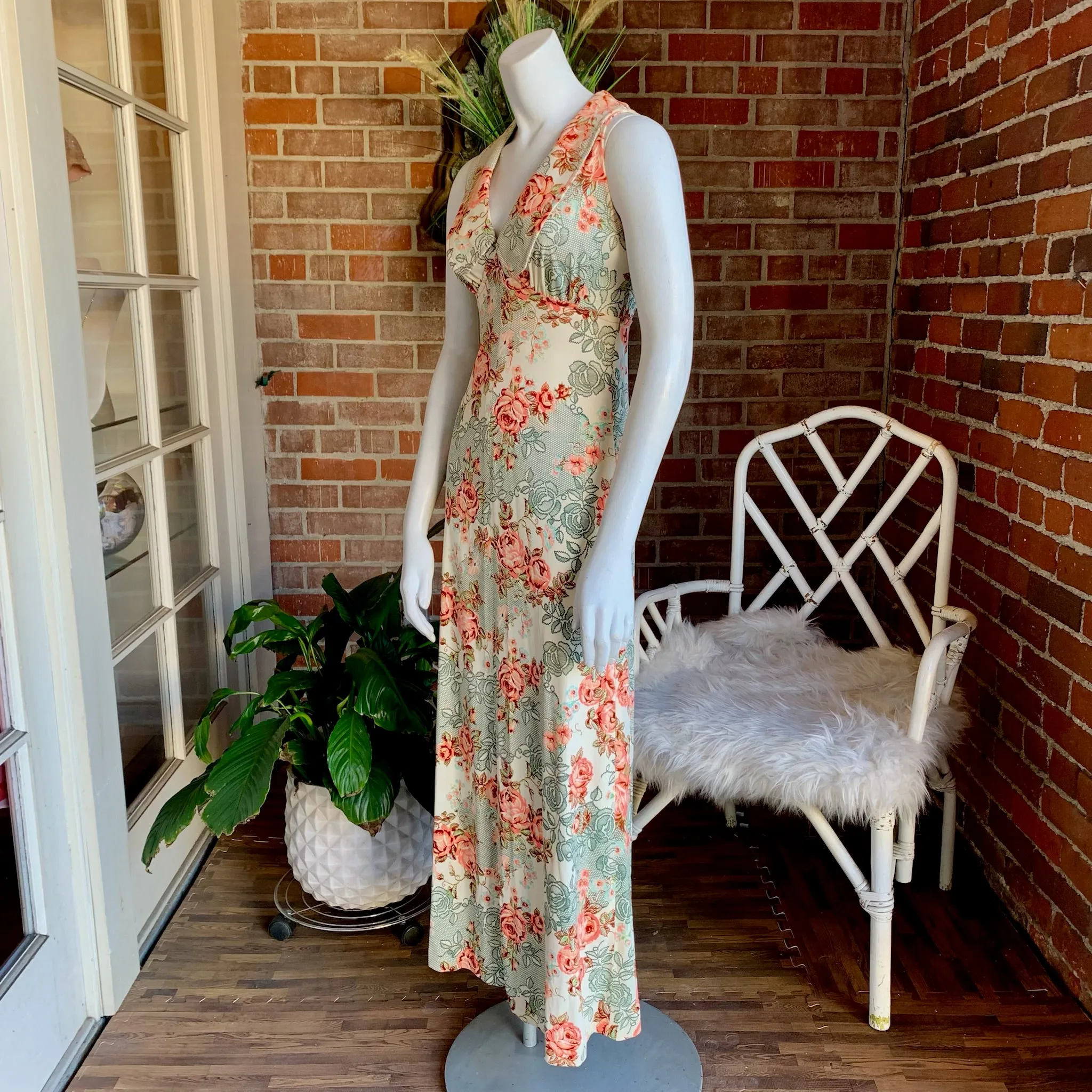 1970s Roses Nylon Maxi Dress & Jacket