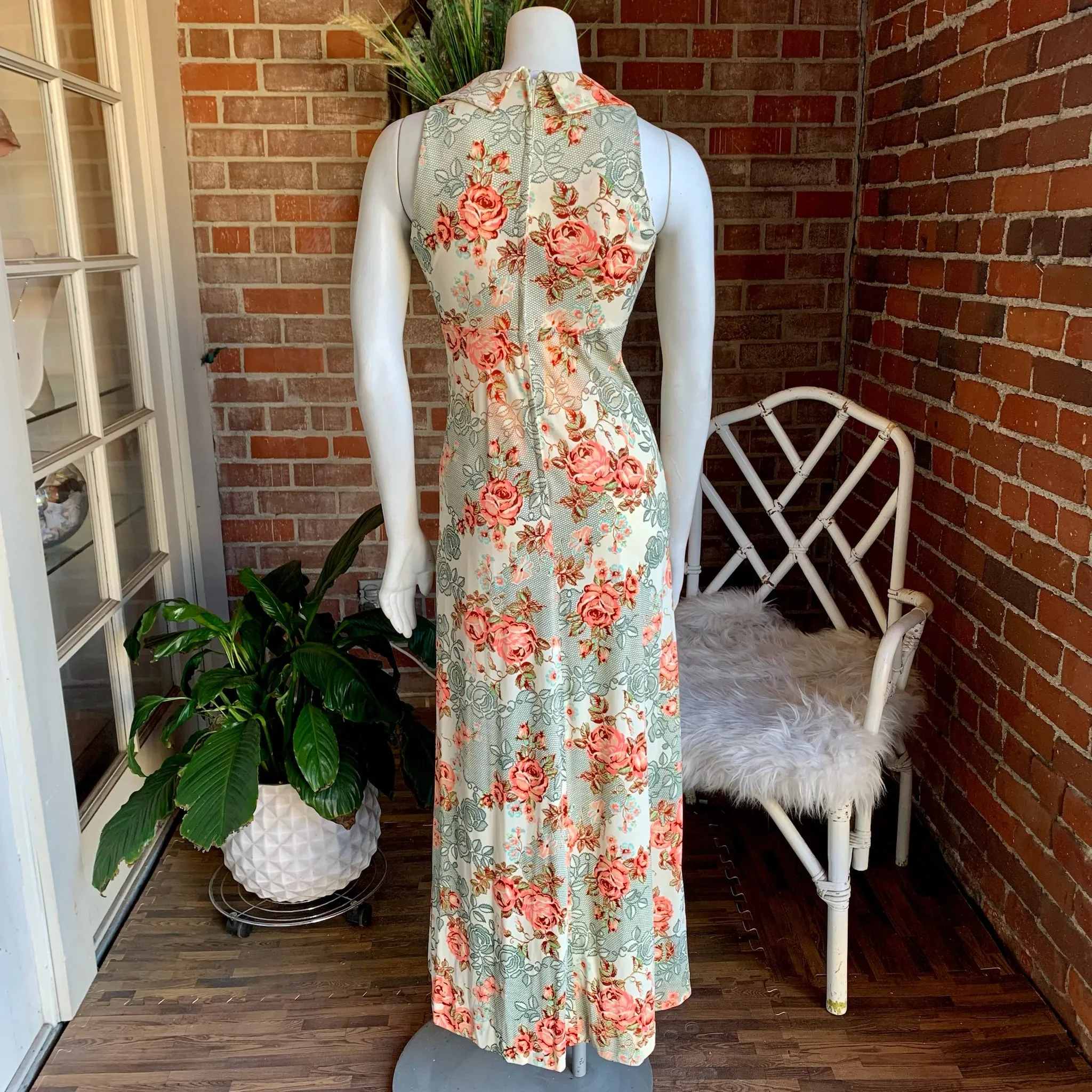 1970s Roses Nylon Maxi Dress & Jacket