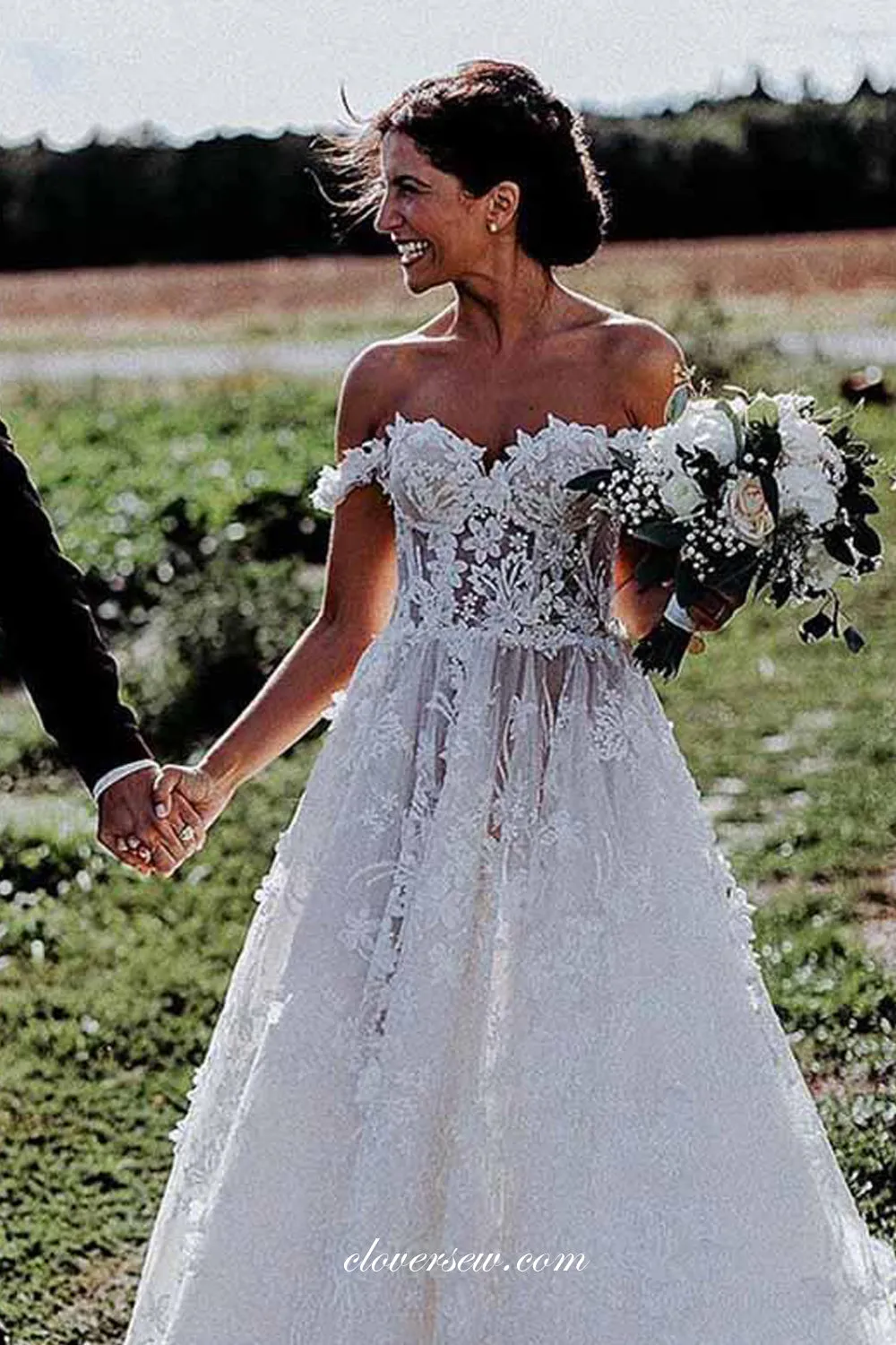 3D Romantic Floral Lace Off The Shoulder Wedding Dresses, CW0272