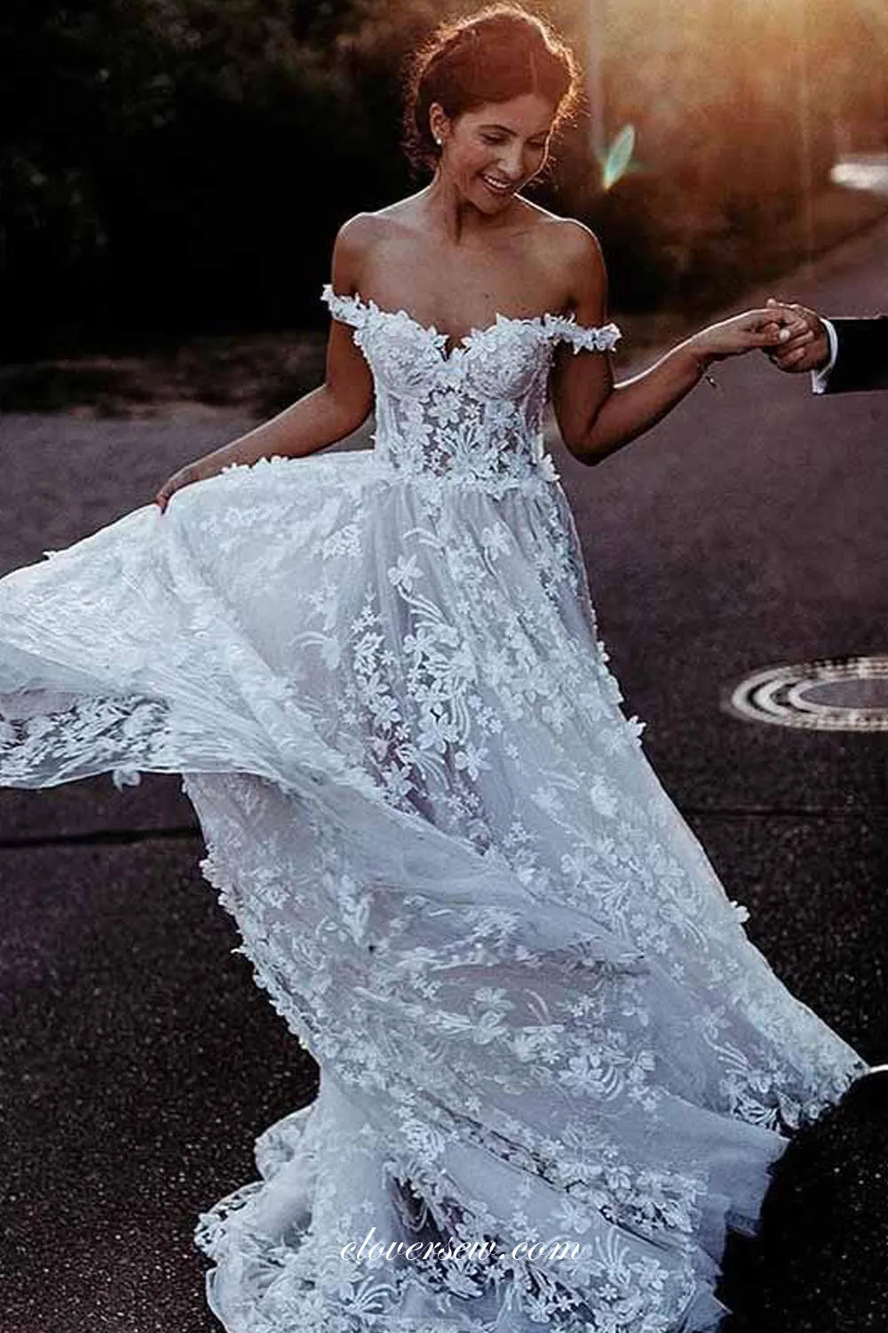 3D Romantic Floral Lace Off The Shoulder Wedding Dresses, CW0272