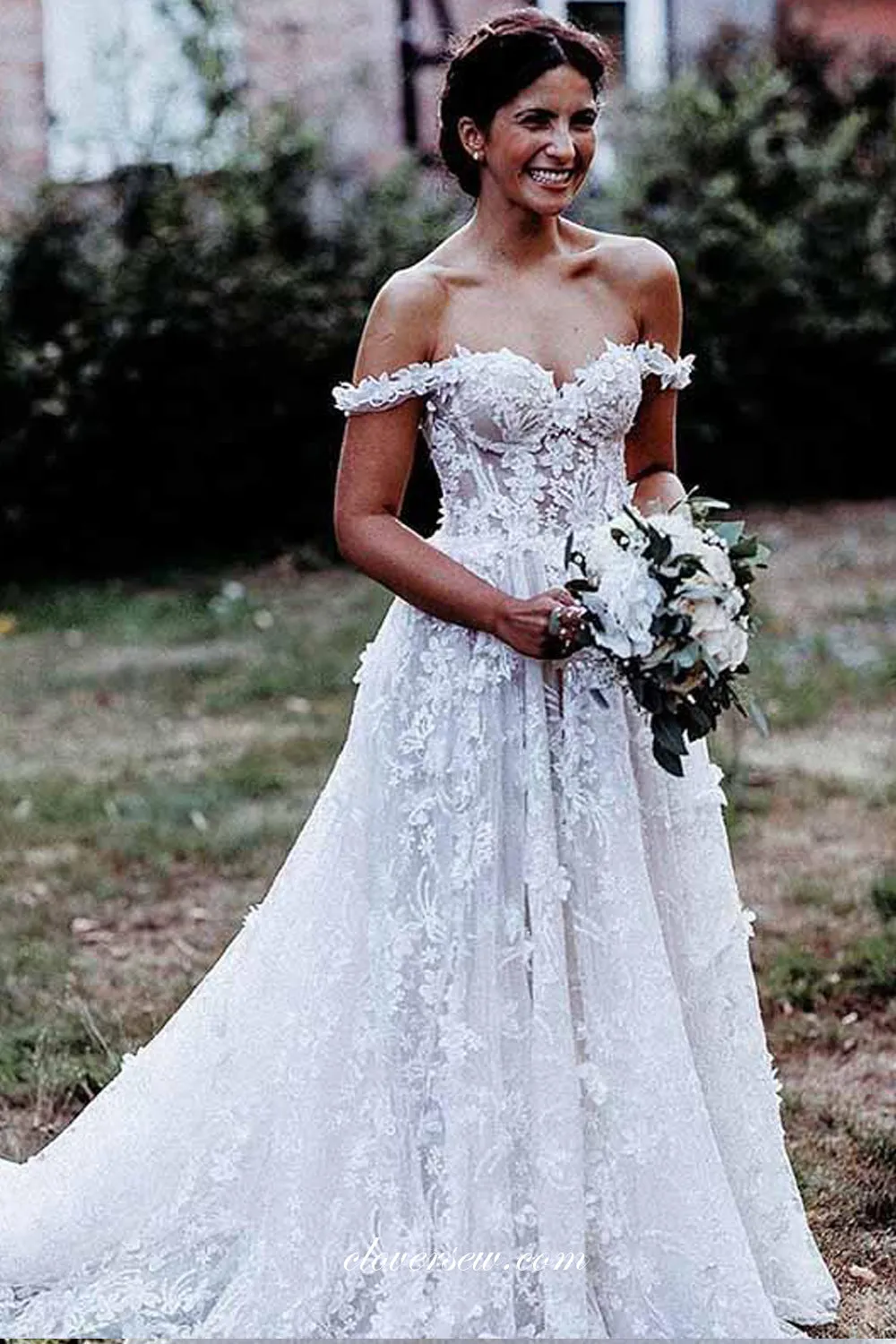 3D Romantic Floral Lace Off The Shoulder Wedding Dresses, CW0272