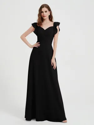 A-line Flutter Sleeves Chiffon Pleated Dress Black Plus Size