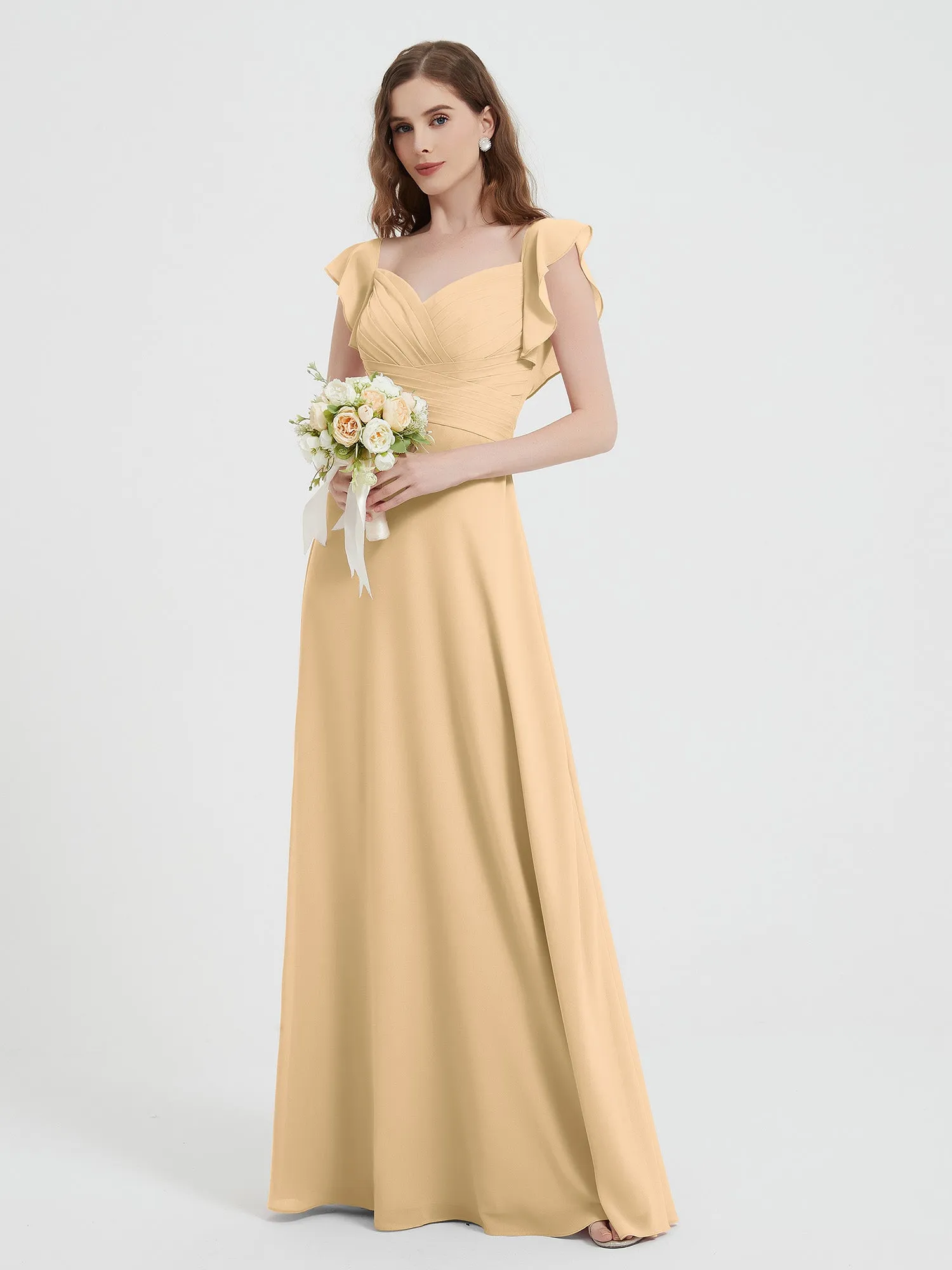A-line Flutter Sleeves Chiffon Pleated Dress Champagne Plus Size