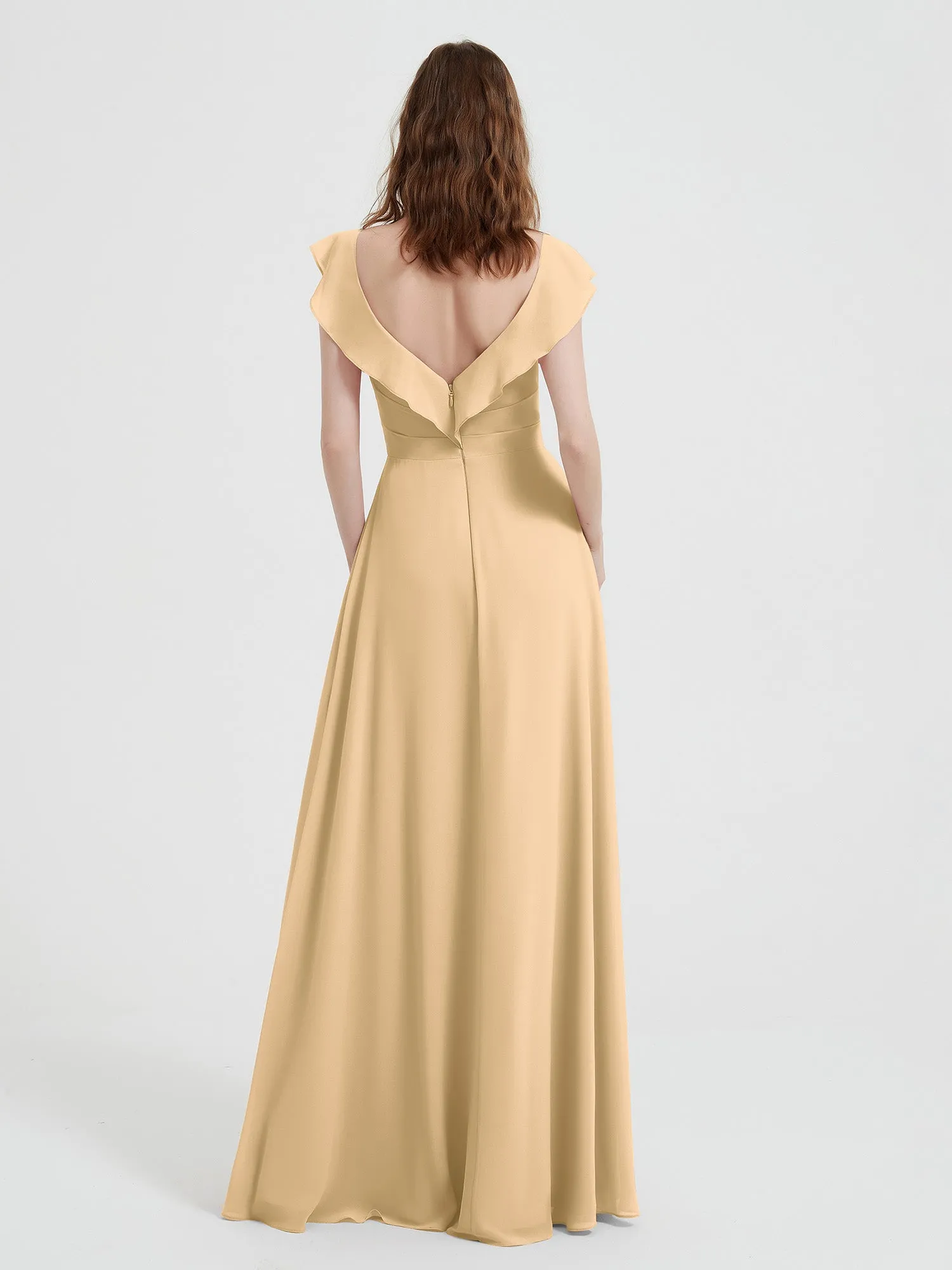 A-line Flutter Sleeves Chiffon Pleated Dress Champagne Plus Size
