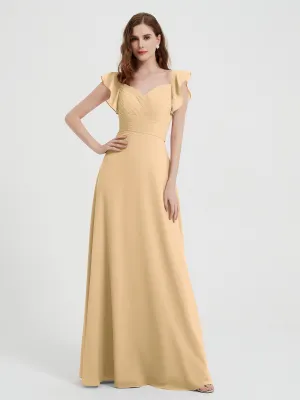 A-line Flutter Sleeves Chiffon Pleated Dress Champagne Plus Size