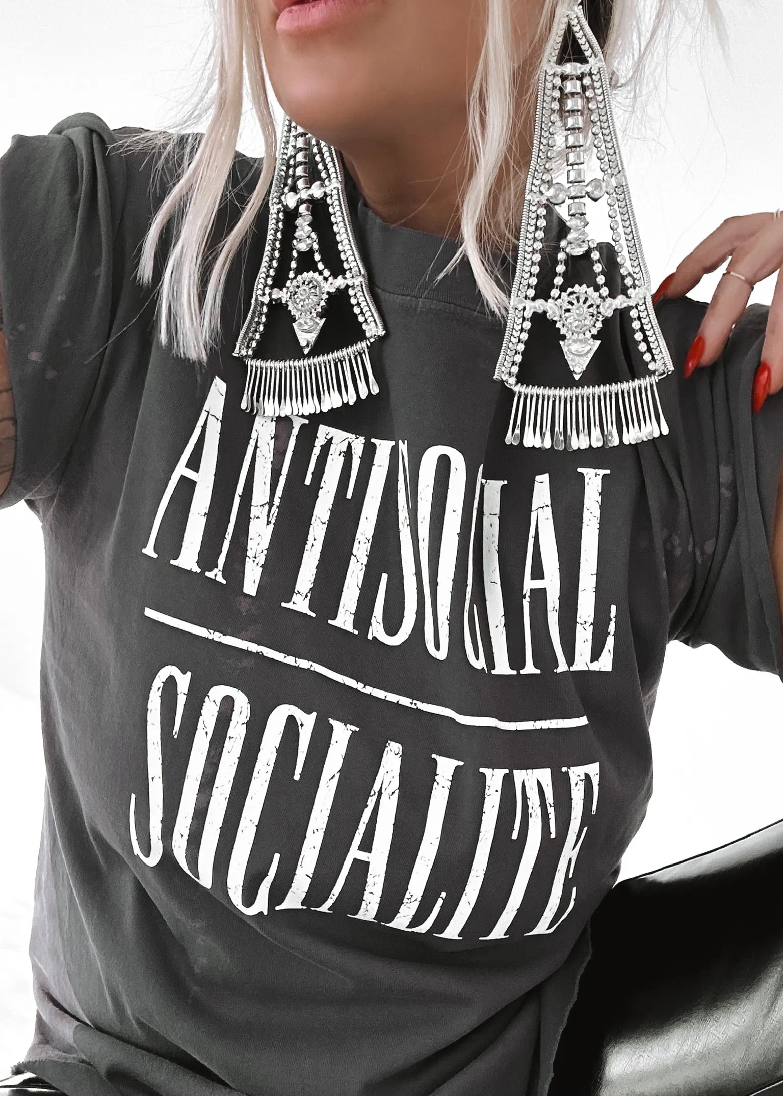 ANTISOCIAL SOCIALITE BLEACHED OUT SIDE SLIT TEE