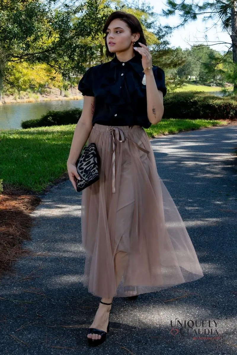 Aria Taupe Tulle Maxi Skirt