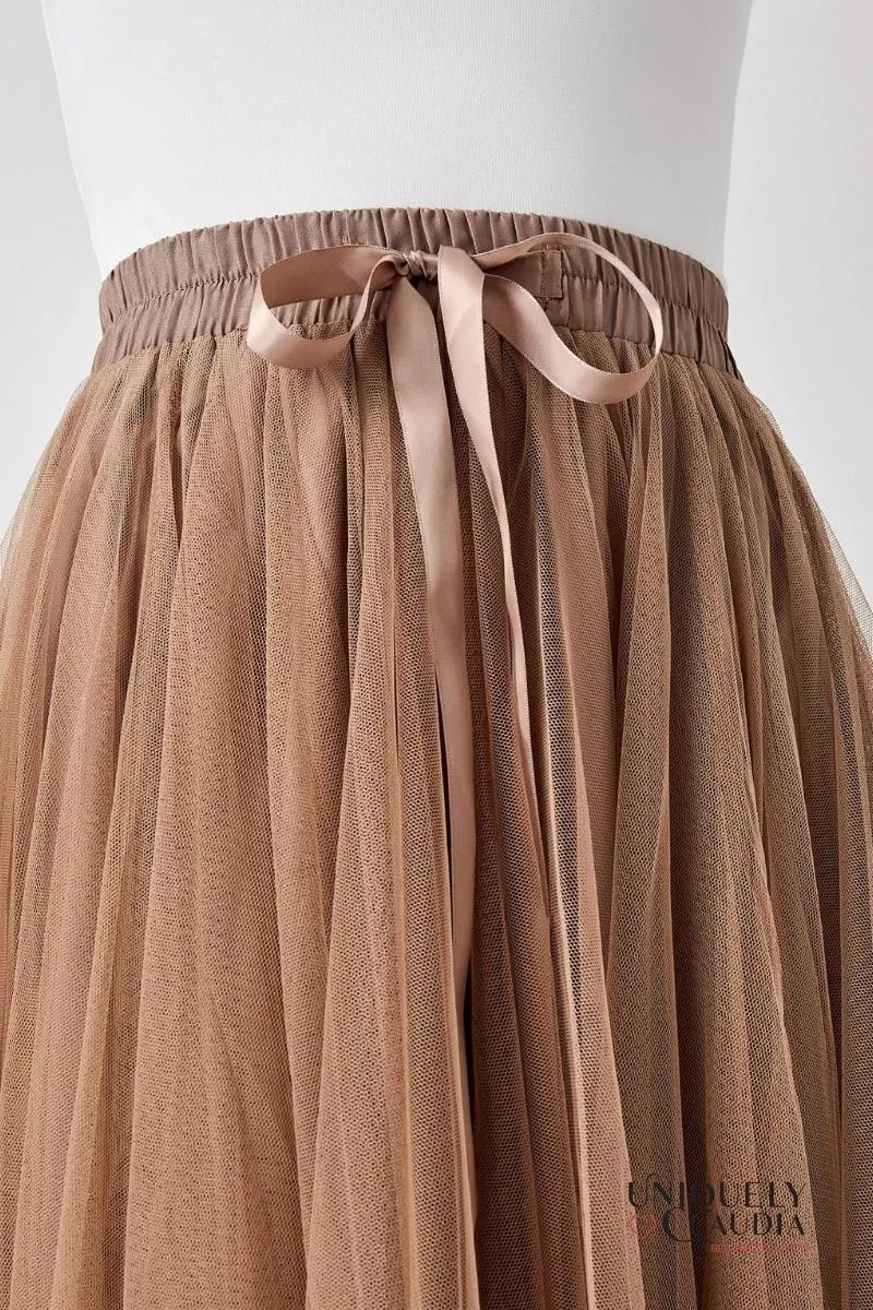 Aria Taupe Tulle Maxi Skirt