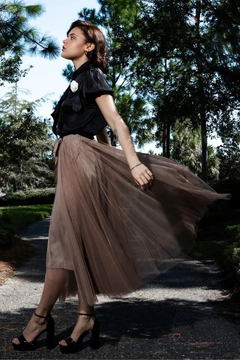 Aria Taupe Tulle Maxi Skirt