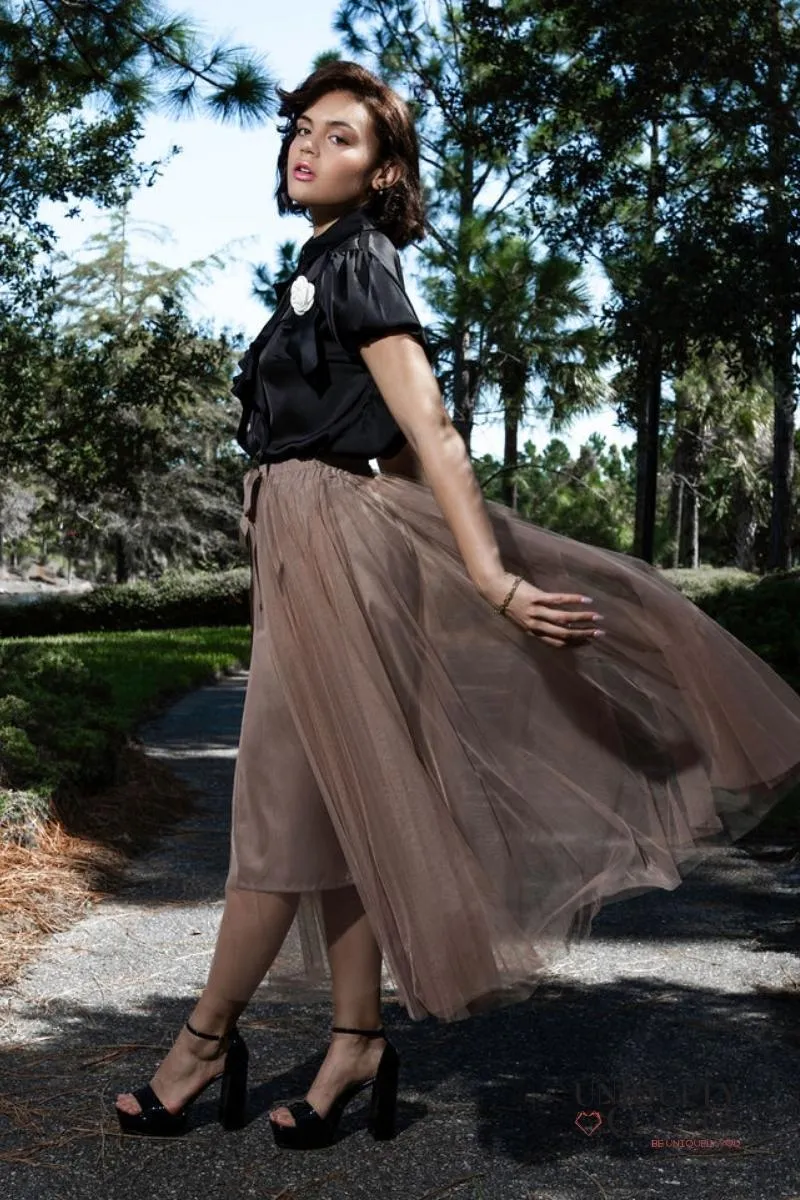 Aria Taupe Tulle Maxi Skirt