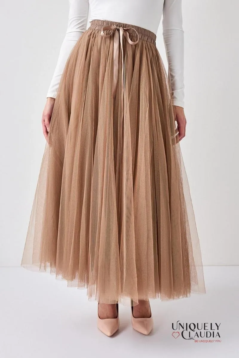 Aria Taupe Tulle Maxi Skirt