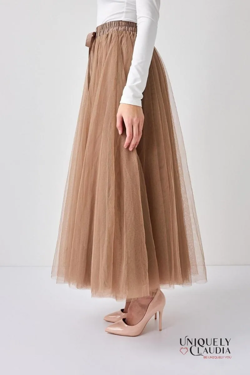 Aria Taupe Tulle Maxi Skirt
