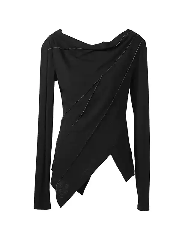 Asymmetry Drape Long-Sleeve Chic Knit Cutsew