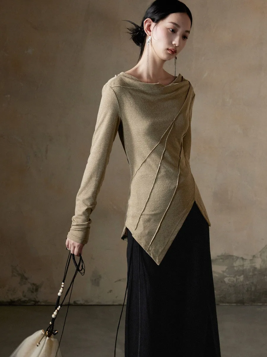 Asymmetry Drape Long-Sleeve Chic Knit Cutsew