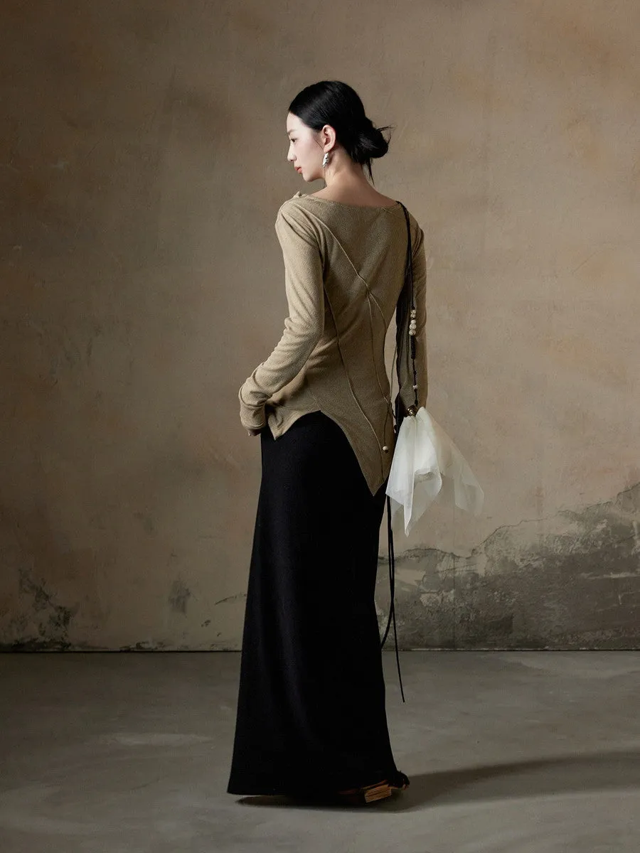 Asymmetry Drape Long-Sleeve Chic Knit Cutsew