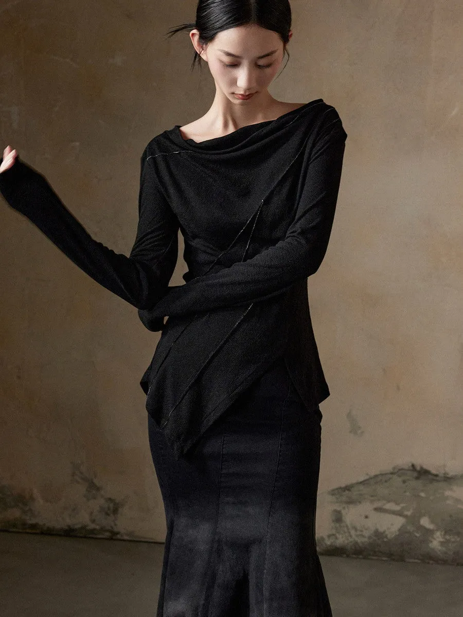 Asymmetry Drape Long-Sleeve Chic Knit Cutsew