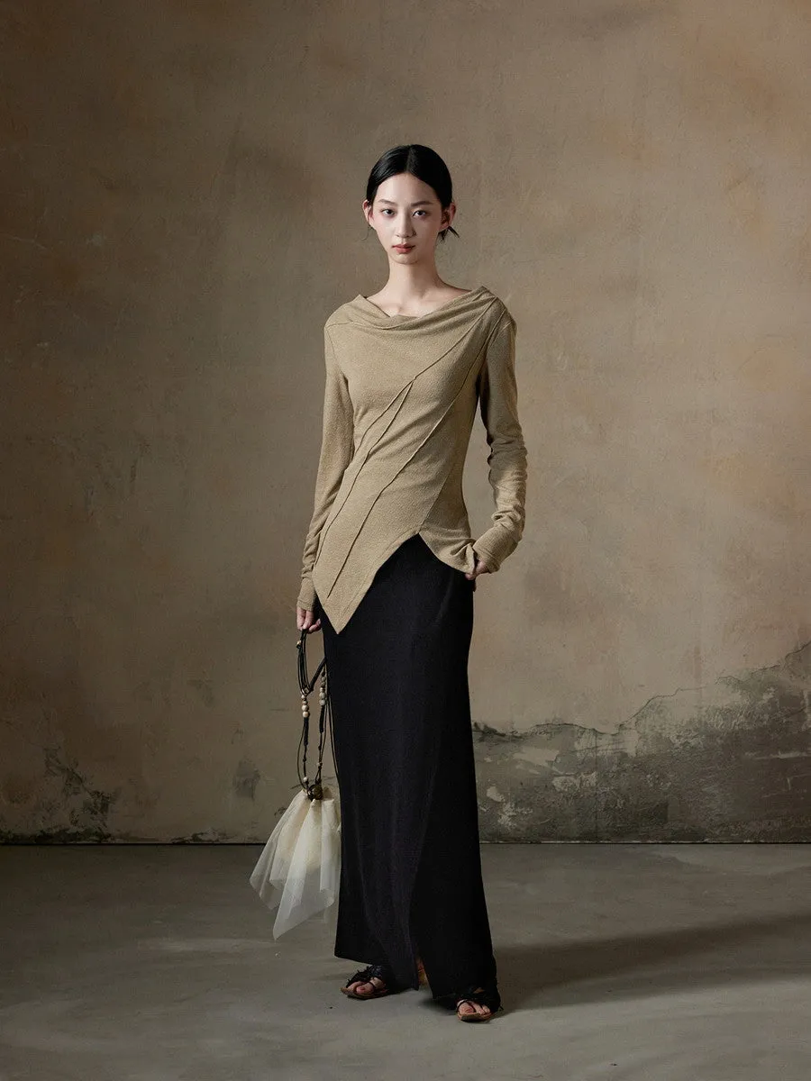 Asymmetry Drape Long-Sleeve Chic Knit Cutsew