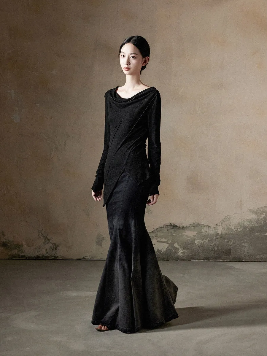 Asymmetry Drape Long-Sleeve Chic Knit Cutsew
