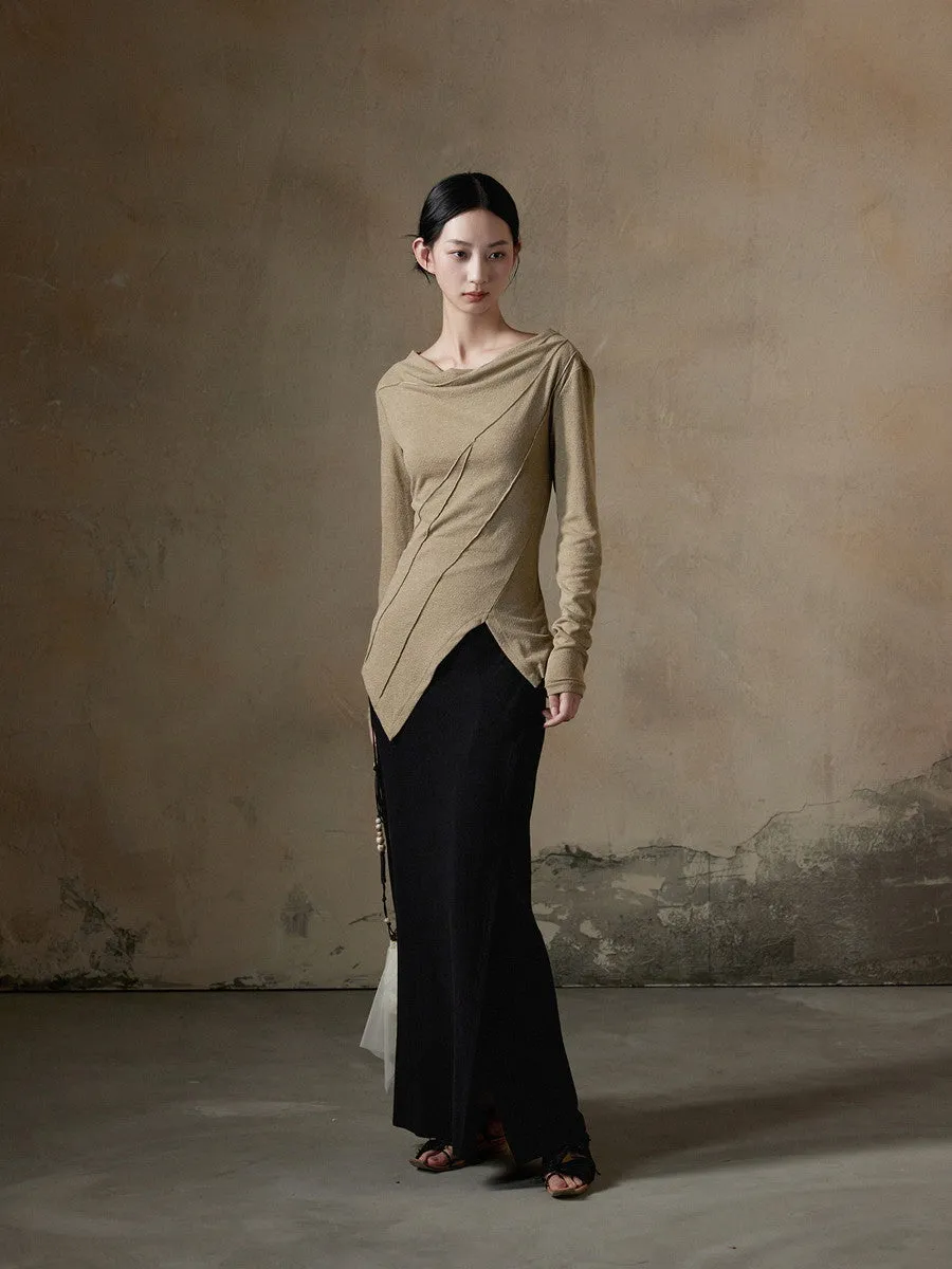 Asymmetry Drape Long-Sleeve Chic Knit Cutsew