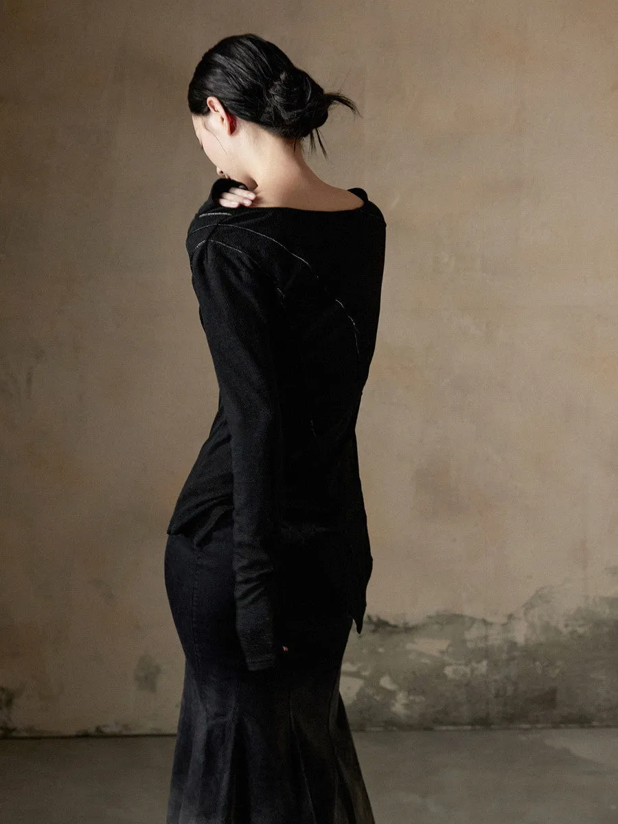 Asymmetry Drape Long-Sleeve Chic Knit Cutsew