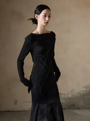 Asymmetry Drape Long-Sleeve Chic Knit Cutsew