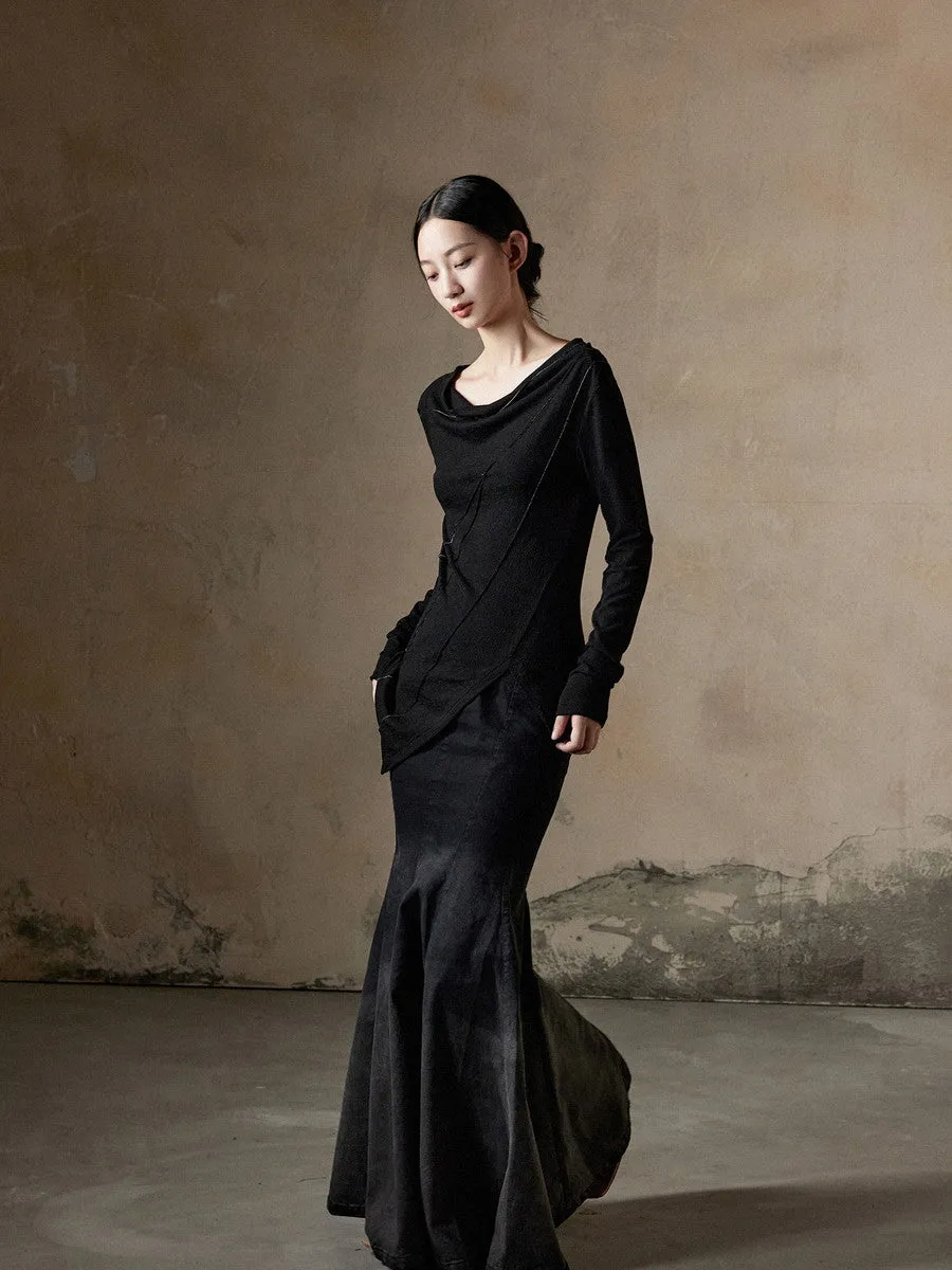 Asymmetry Drape Long-Sleeve Chic Knit Cutsew