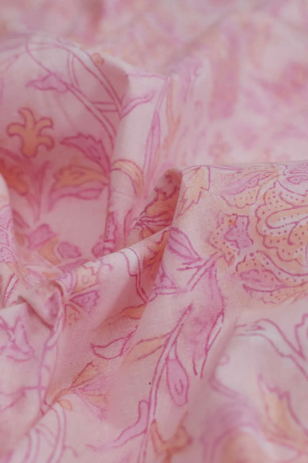 Baby Pink Garden Sanganeri Cotton Fabric