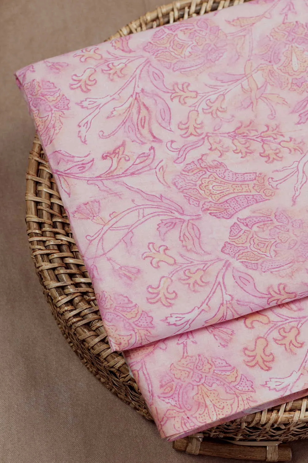 Baby Pink Garden Sanganeri Cotton Fabric