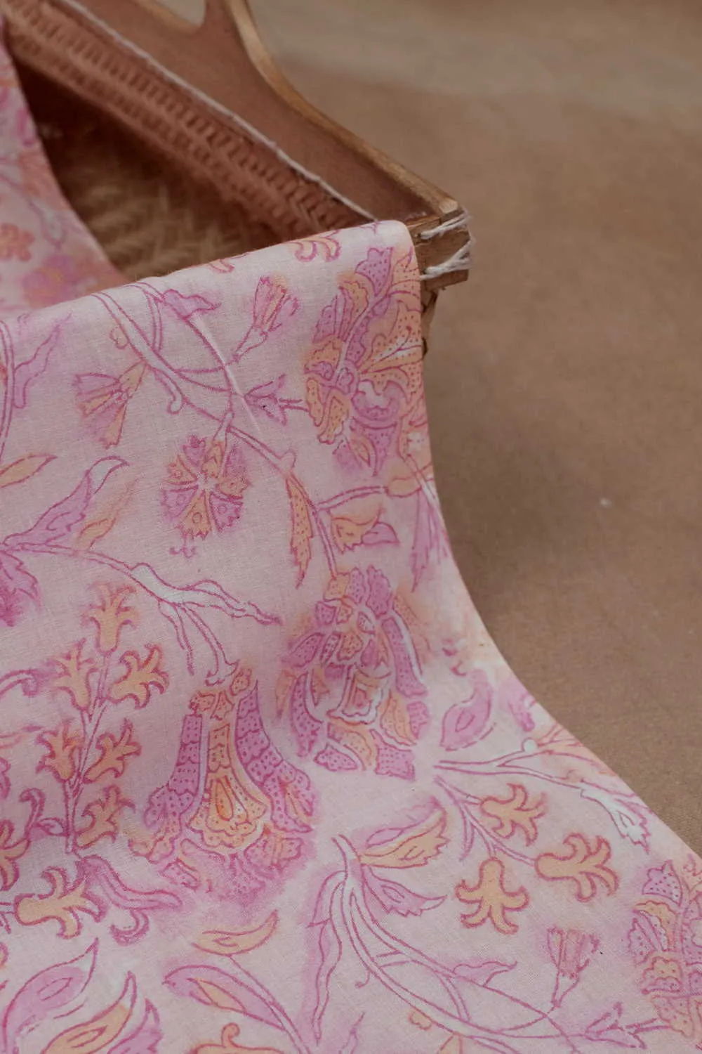 Baby Pink Garden Sanganeri Cotton Fabric