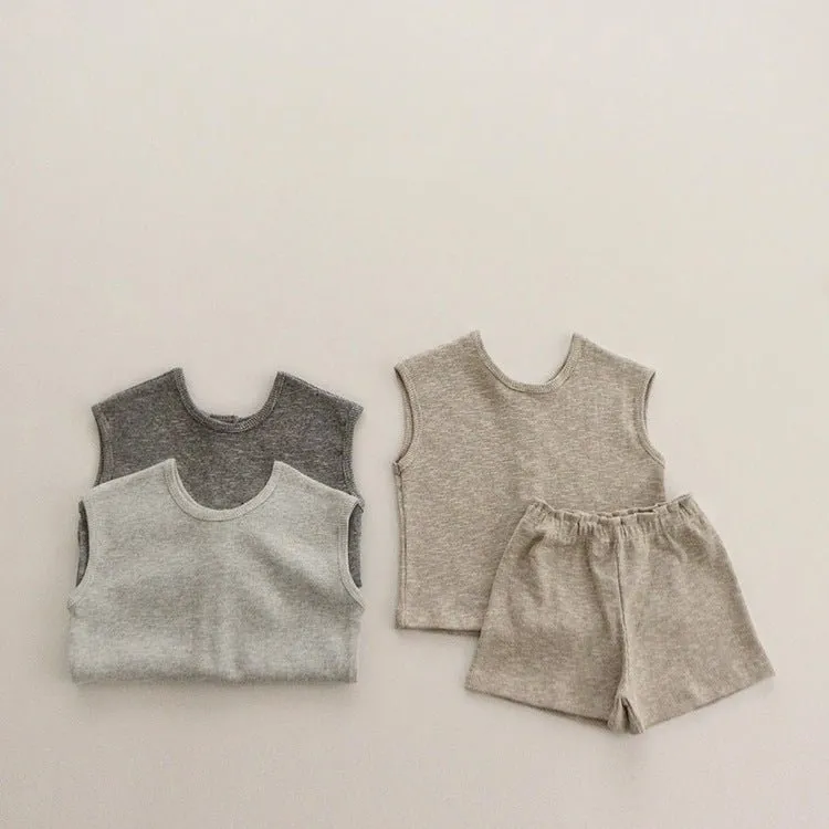 Baby's Cotton Tank Top with Shorts Set (3 Colors)