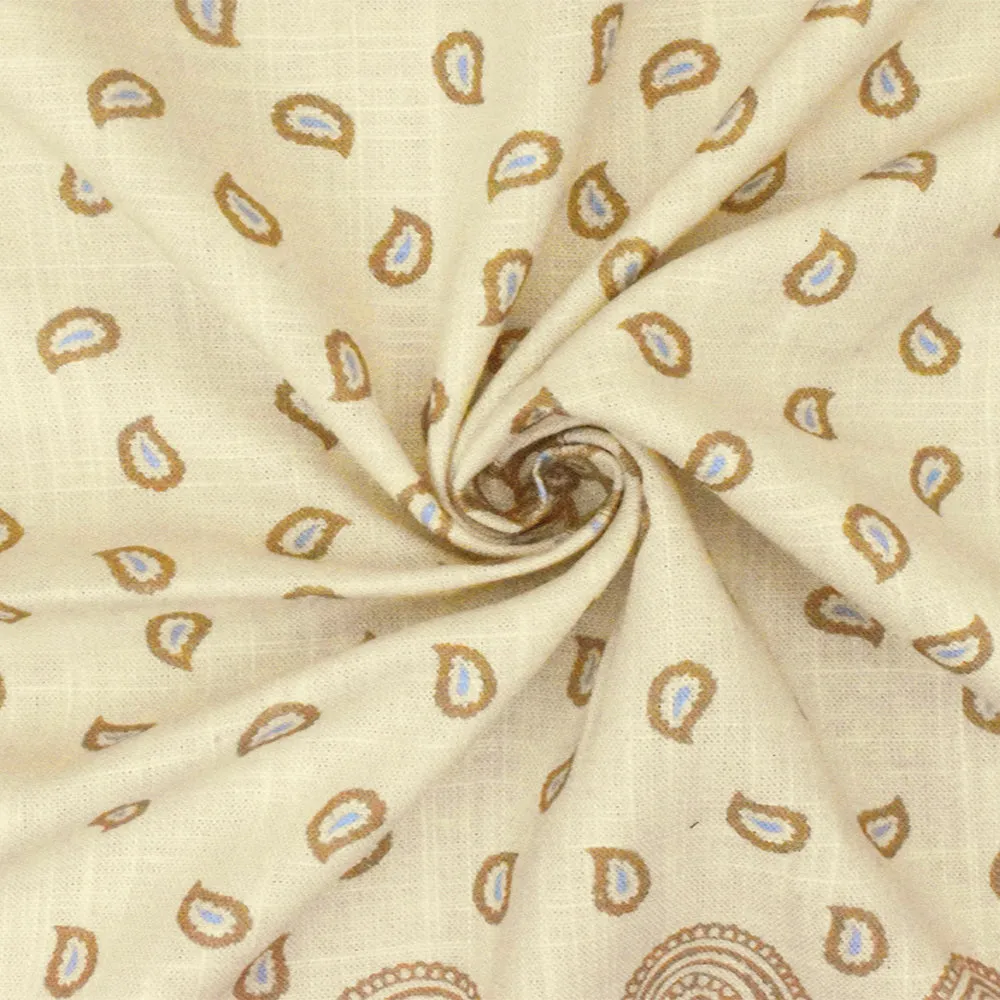 Beige-Multi Famous Designer Paisley Border Panel Print Viscose Woven Fabric