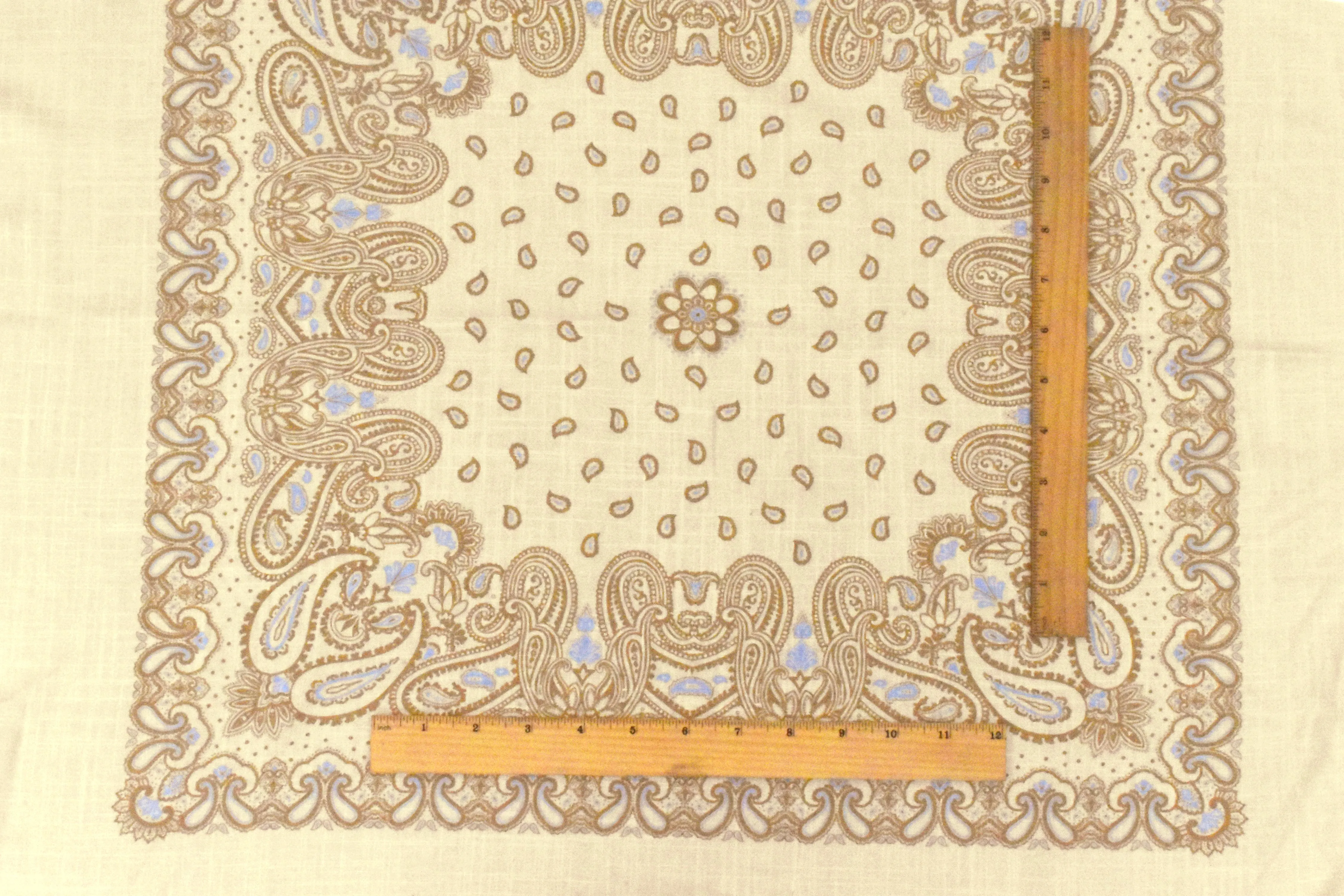 Beige-Multi Famous Designer Paisley Border Panel Print Viscose Woven Fabric