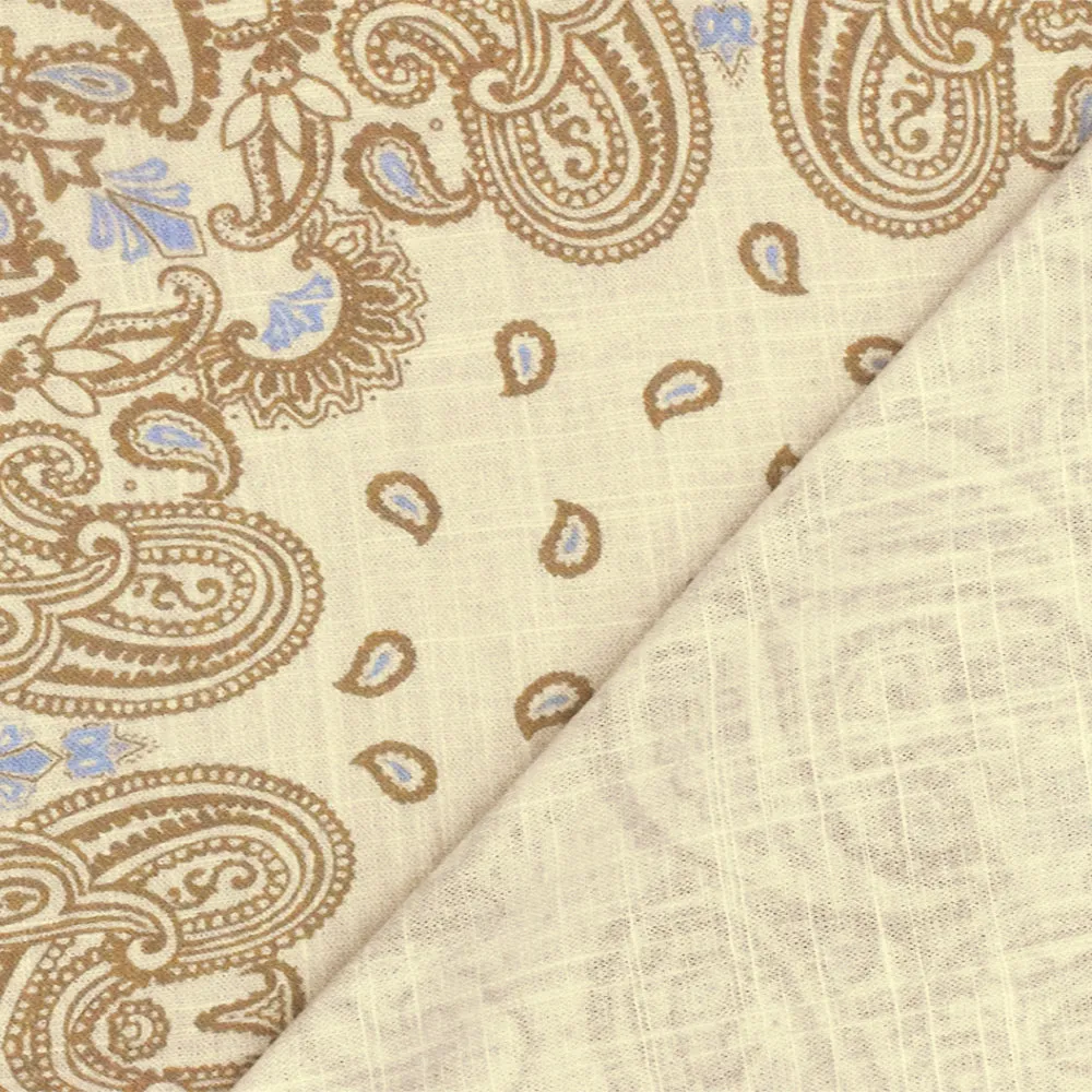 Beige-Multi Famous Designer Paisley Border Panel Print Viscose Woven Fabric