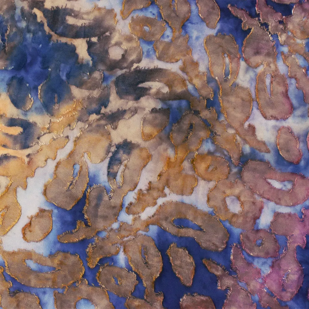 Blue-Multi Famous Designer Poly Rayon Animal Burnout Jacquard Knit Fabric