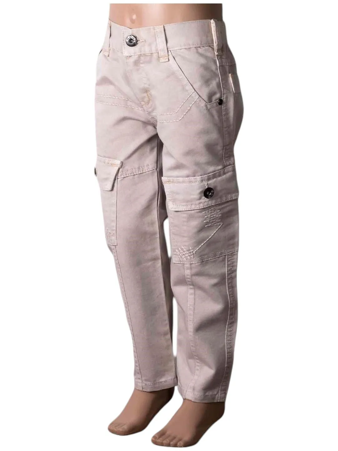 Boys' Beige Cargo Pants with Utility Pockets