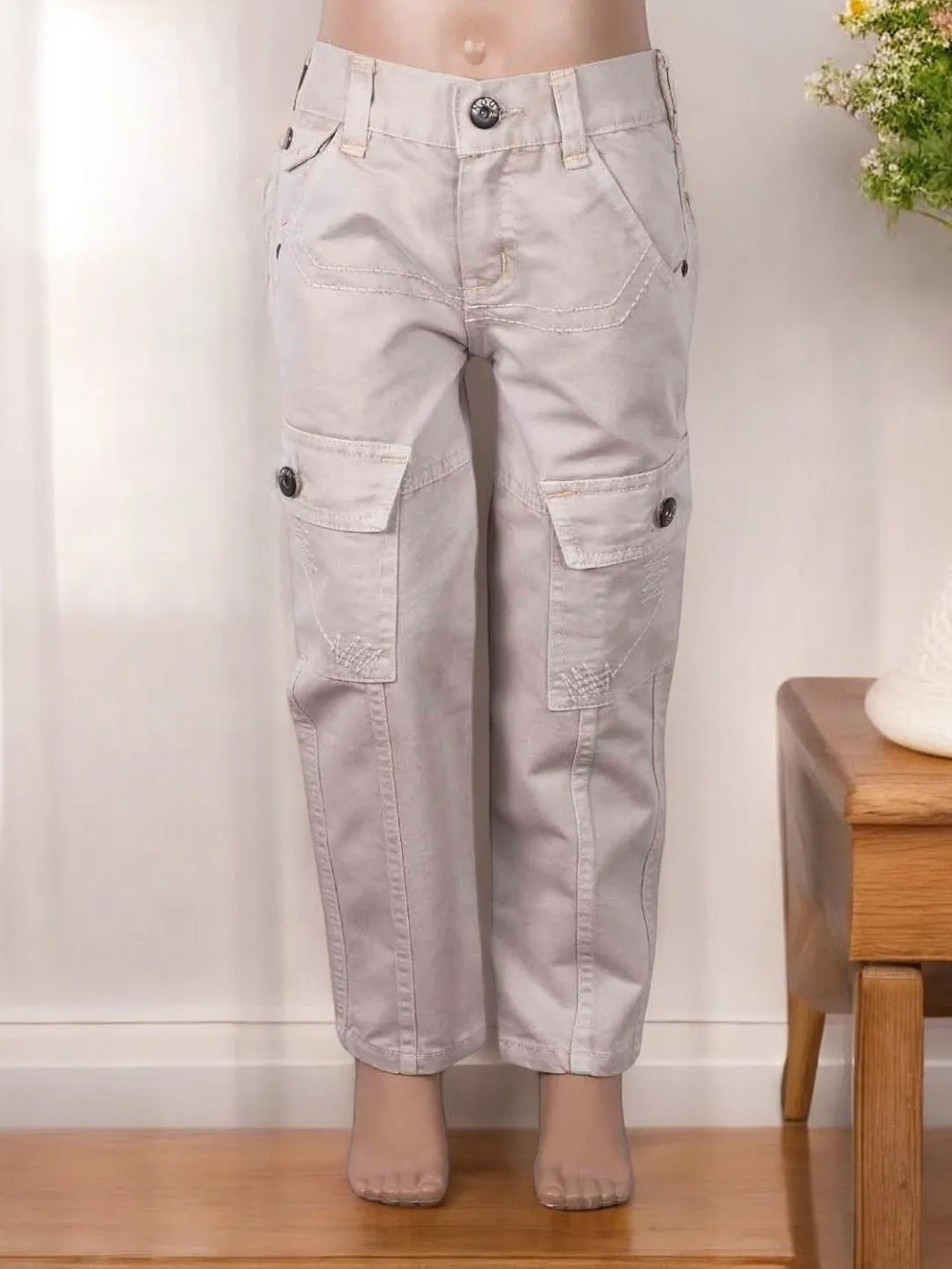 Boys' Beige Cargo Pants with Utility Pockets