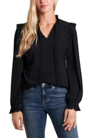 CeCe Long Sleeve Ruffled Tie-Neck Blouse