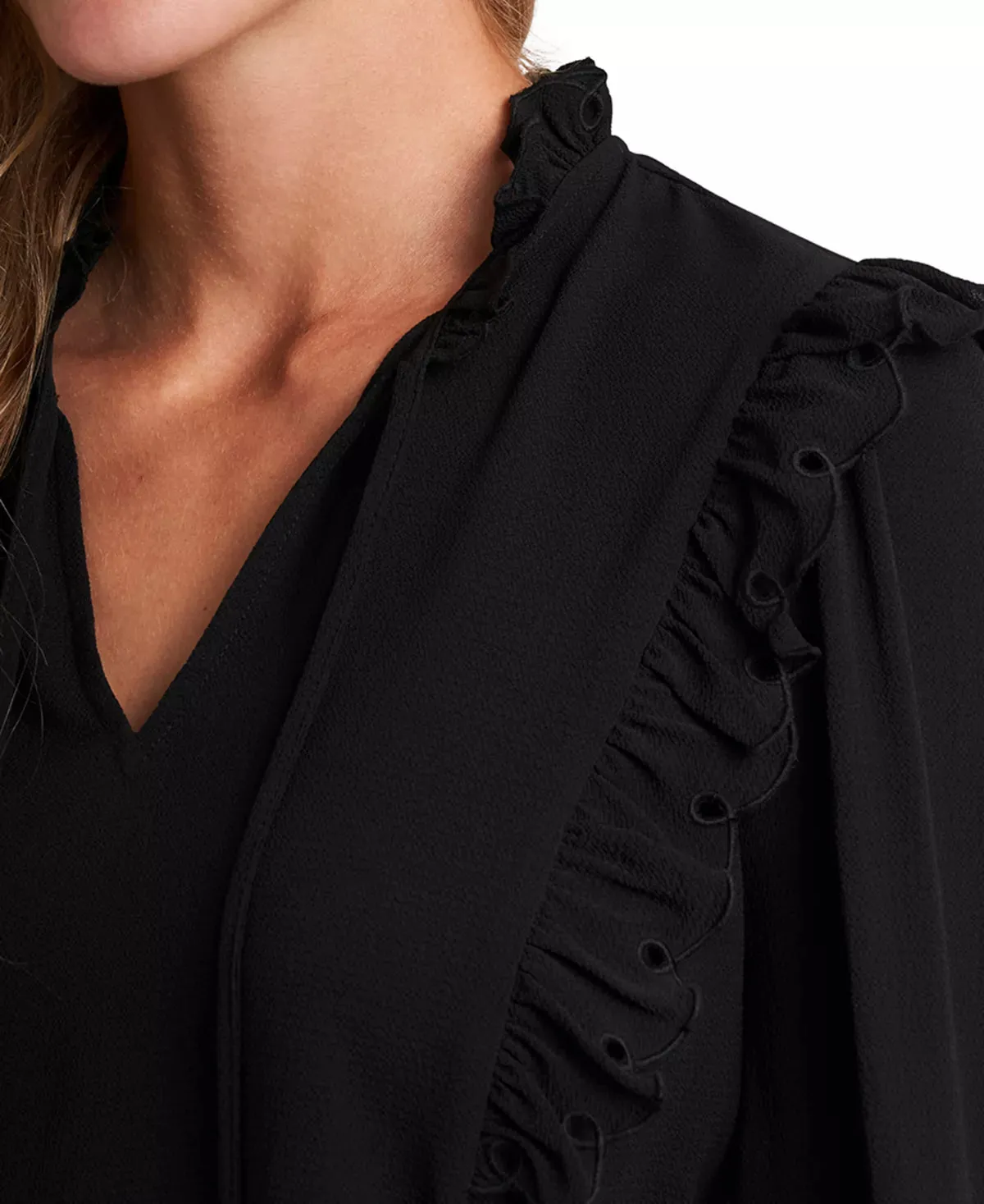 CeCe Long Sleeve Ruffled Tie-Neck Blouse
