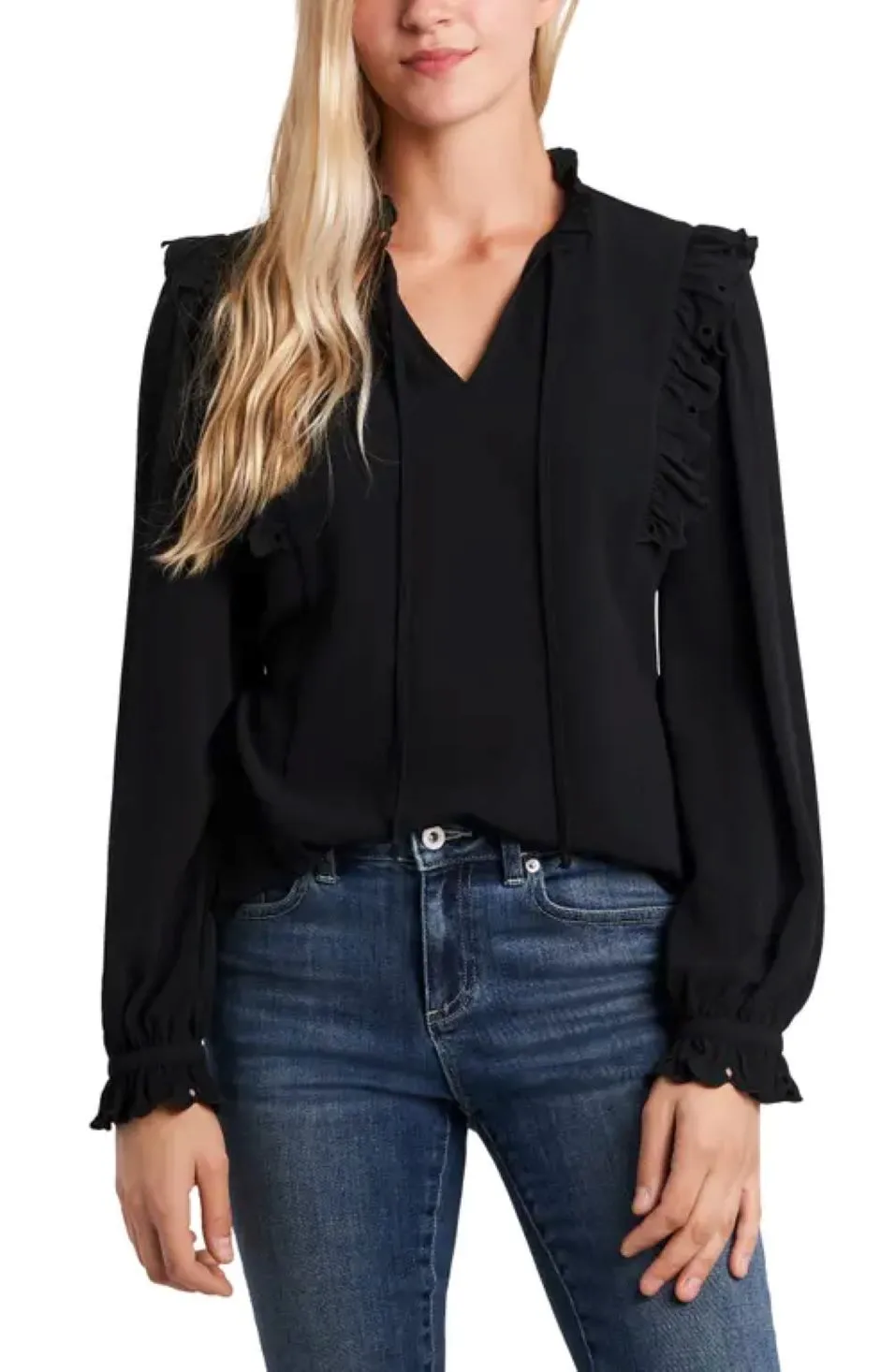CeCe Long Sleeve Ruffled Tie-Neck Blouse