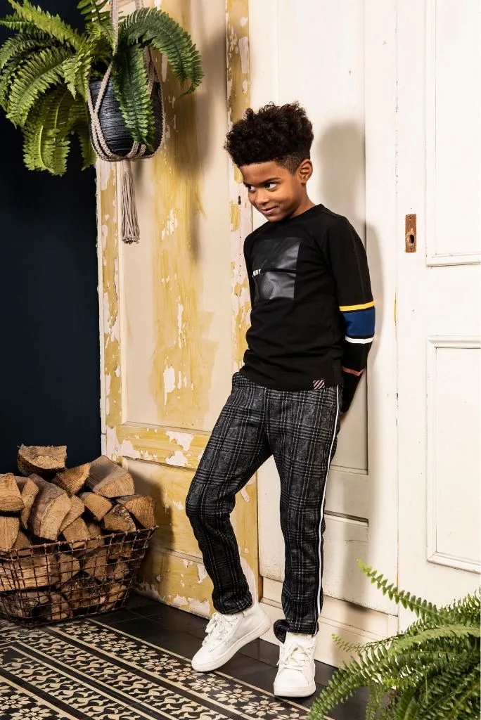Check Pants with Contrast Tape