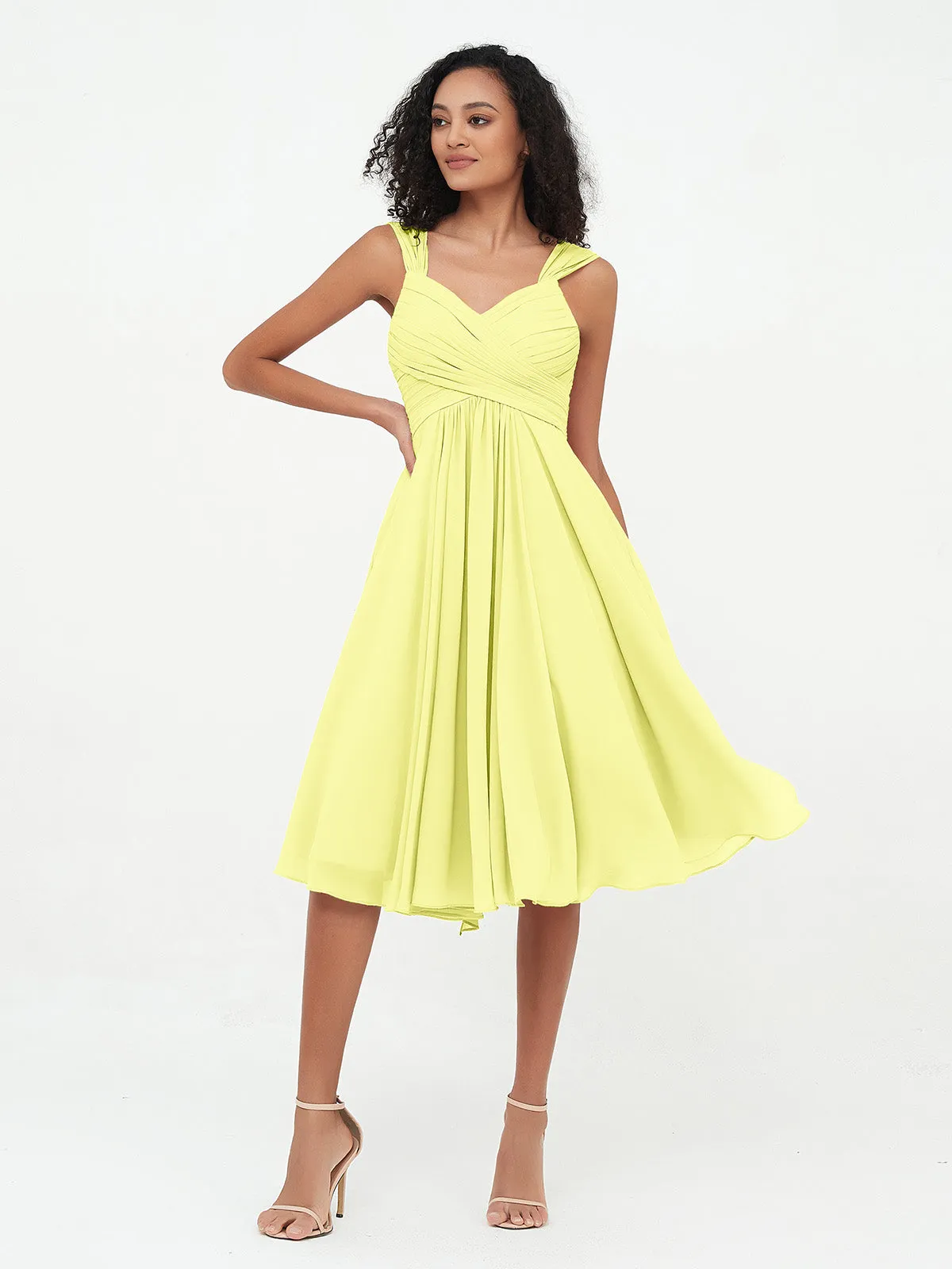 Chiffon Empire Short Dresses with Pockets-Daffodil Plus Size