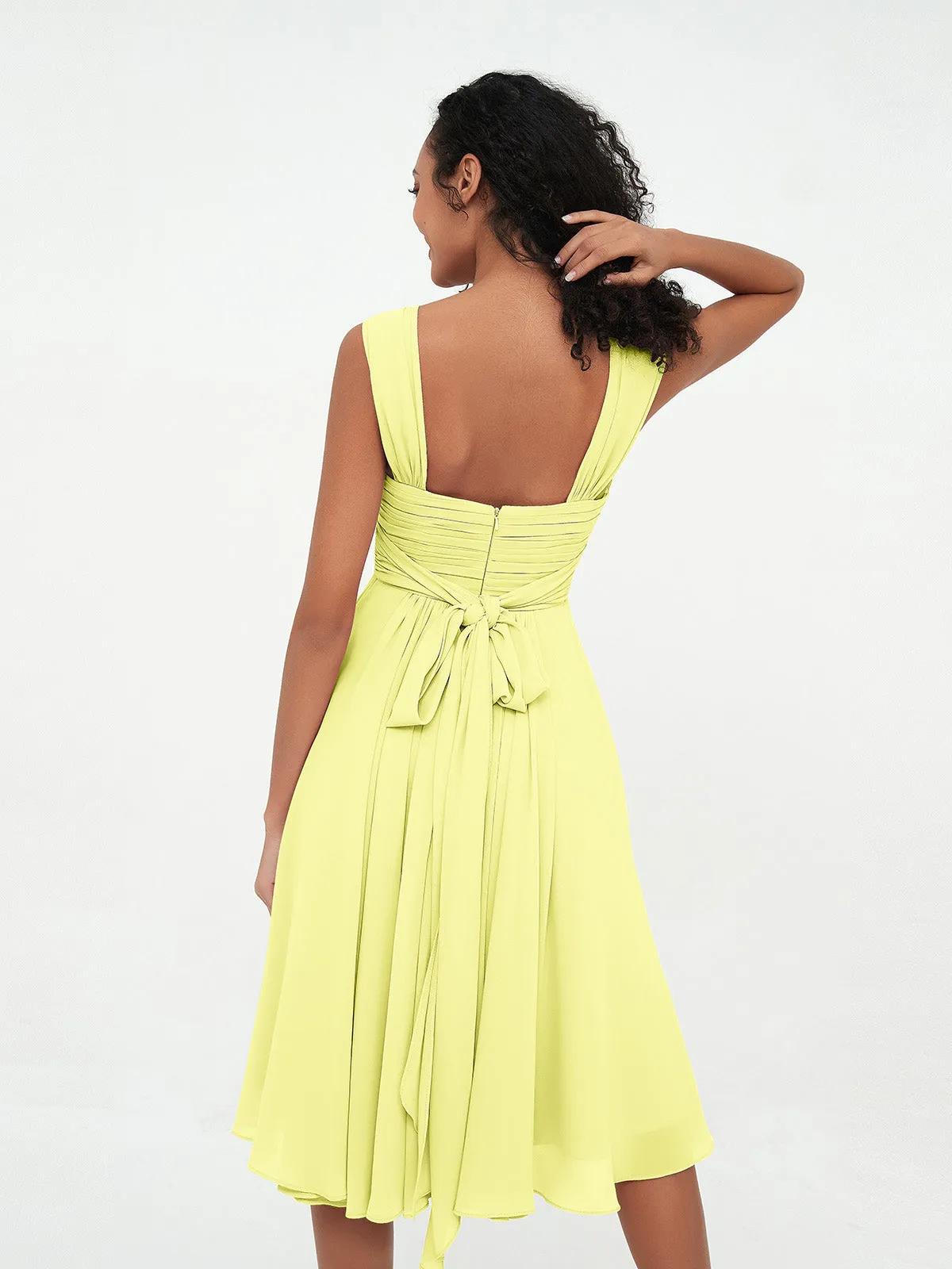 Chiffon Empire Short Dresses with Pockets-Daffodil Plus Size