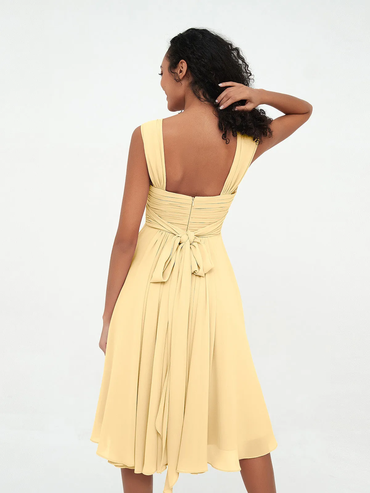 Chiffon Empire Short Dresses with Pockets-Gold Plus Size