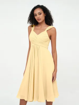 Chiffon Empire Short Dresses with Pockets-Gold Plus Size