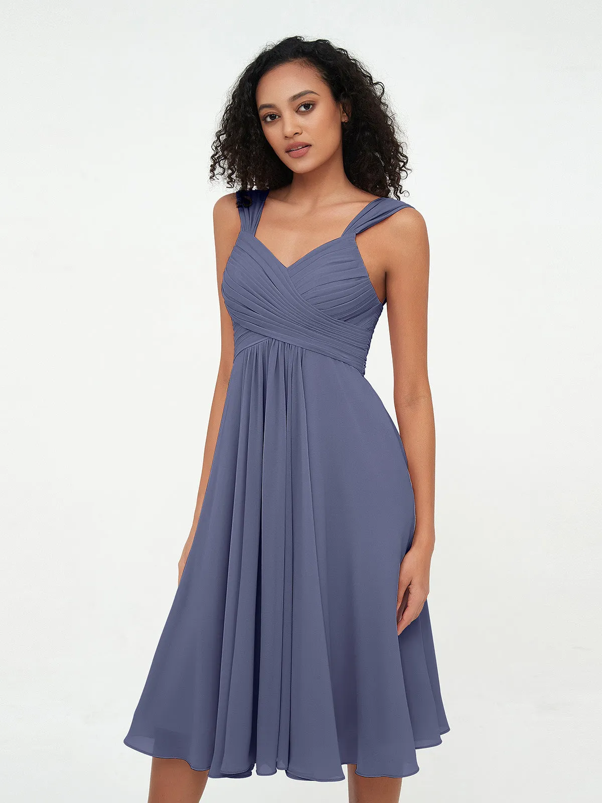 Chiffon Empire Short Dresses with Pockets-Stormy Plus Size