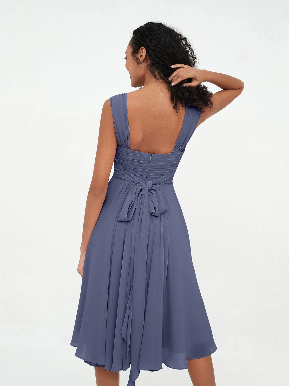 Chiffon Empire Short Dresses with Pockets-Stormy Plus Size